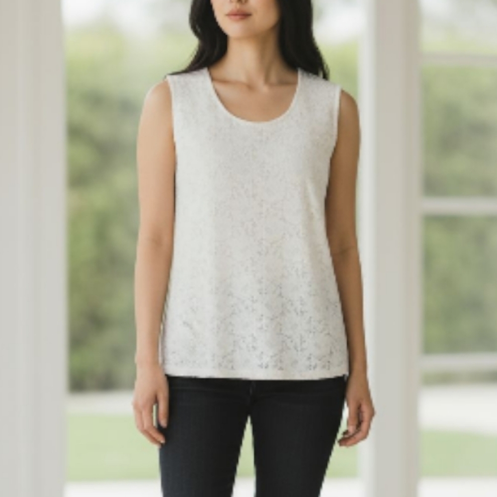 Croft & Barrow White Floral Lace Sleeveless Top Large